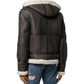 Men's Hooded Faux Shearling Brown Leather Jacket