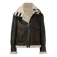 Men's Hooded Faux Shearling Brown Leather Jacket