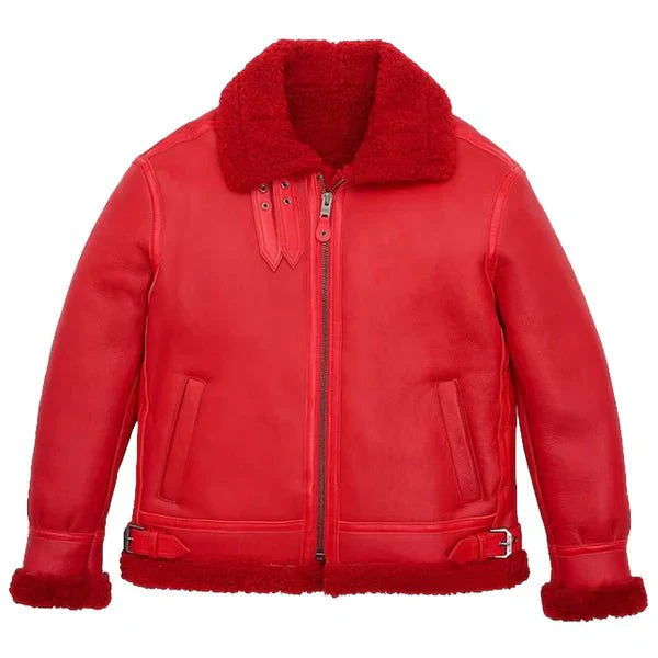 Men's B3 Faux Shearling Military Red Bomber Jacket