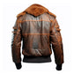 Men's Flight Faux Shearling Lapel Bomber Brown Leather Jacket