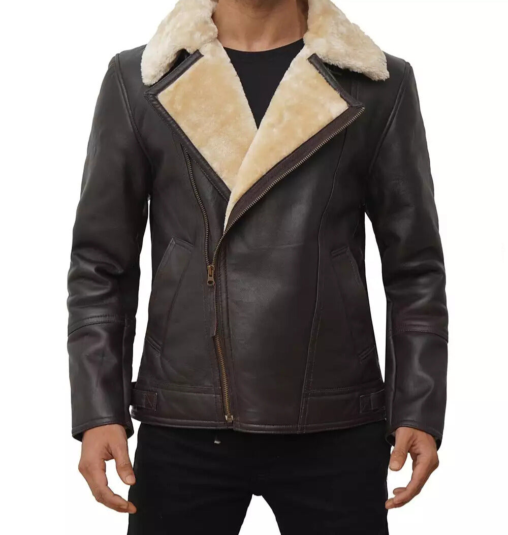 Men's Dark Brown  Shearling Bomber Leather Jacket