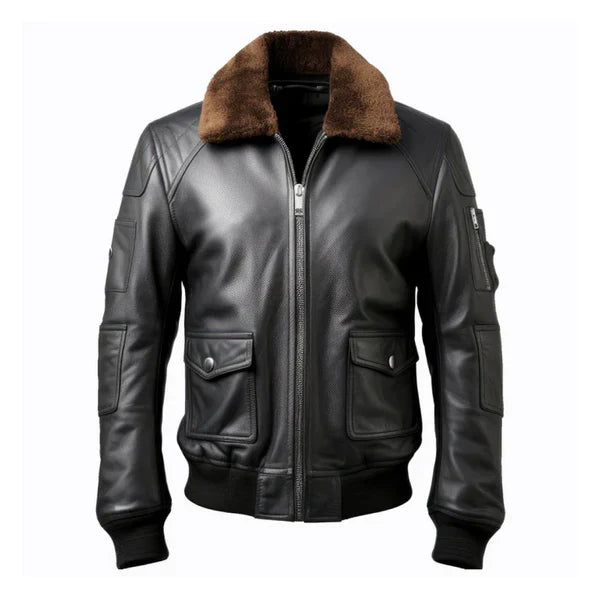 Men's B3 Pilot Faux Shearling Bomber Black Leather Jacket