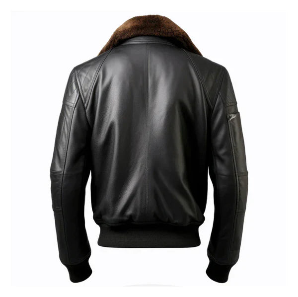 Men's B3 Pilot Faux Shearling Bomber Black Leather Jacket