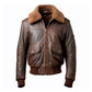 Men's Pilot Faux Shearling Lapel Brown Bomber Leather Jacket