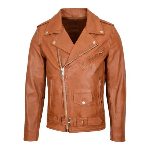 Men's Brando Biker Tan Leather Jacket