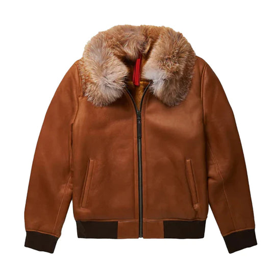 Men's B3 Brown Flying Aviator Faux Shearling Bomber Jacket