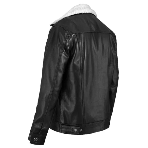 Men's Aviator Faux Shearling Black Leather Jacket