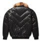 Men's V-Bomber Bubble Faux Shearling Black Leather Jacket