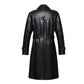 Double Collar Long Trench Genuine Black Leather Coat