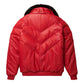 Men's V-Bomber Faux Shearling Red Leather Jacket