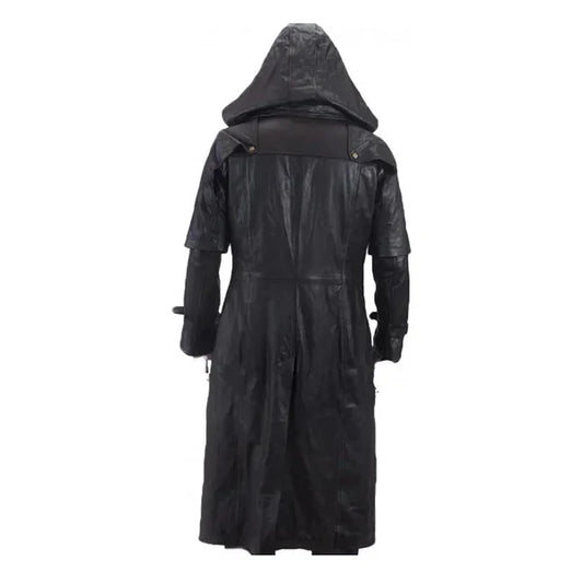 Hooded Steampunk Goth Matrix Black Long Leather Coat