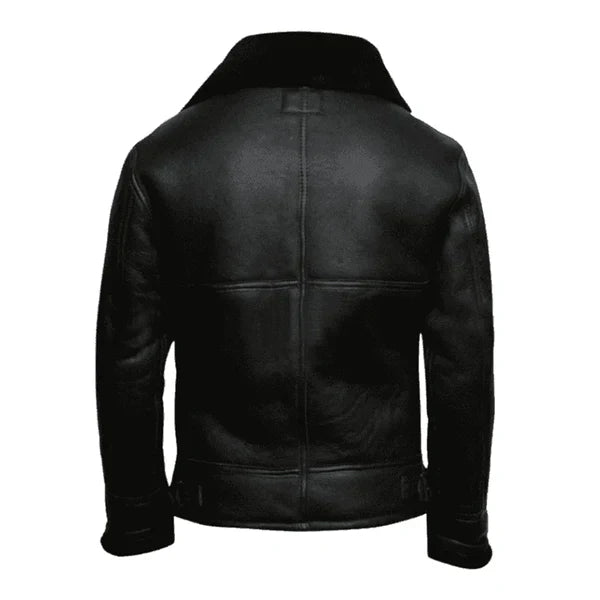 Men's Aviator Faux Shearling Black Bomber Leather Jacket