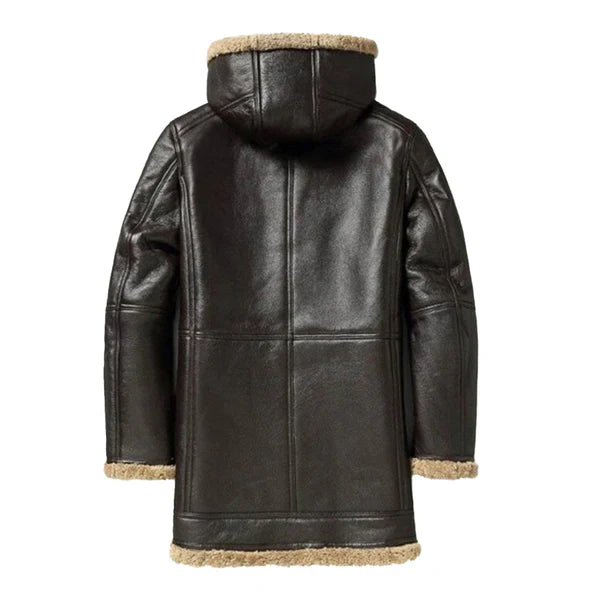 Men's B3 Hooded Shearling Coffee Leather Coat