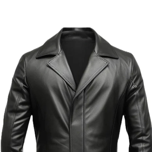 Classic Long Premium Black Leather Coat