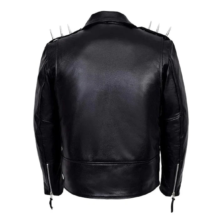 Men's Black Ghost Rider Motorcycle Black Leather Jacket