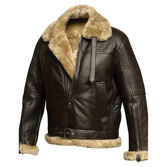 Men's RAF Flight Aviator Faux Shearling Leather Jacket