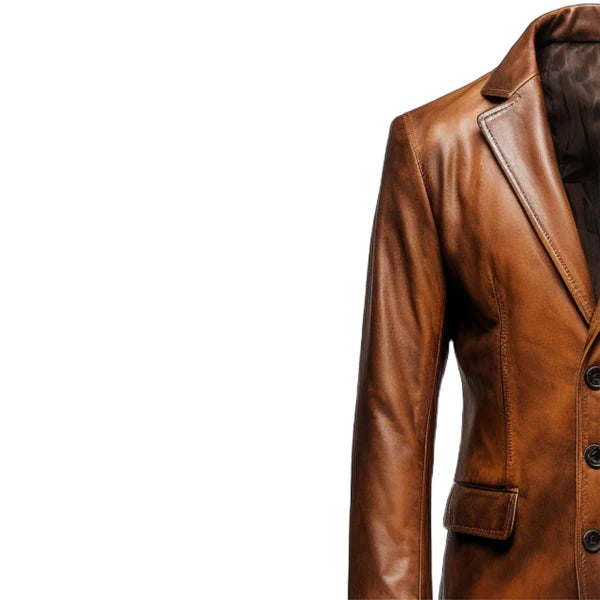 Classic Winter Round Cuffs Brown Leather Coat