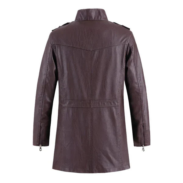 Vintage Casual Wine Stand Collar Leather Biker Coat