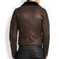 Men's Faux Shearling Cafe Black Bomber Leather Jacket