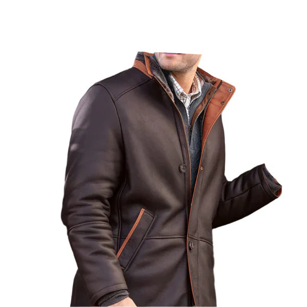 Premium Dark Brown Shearling Leather Coat