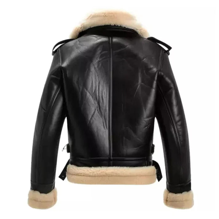 Men's Aviator Faux Shearling Black Bomber Leather Jacket