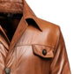 Button Style Vintage Long Brown Leather Coat