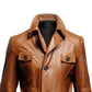 Erect Collar Brown Stylish Genuine Leather Coat