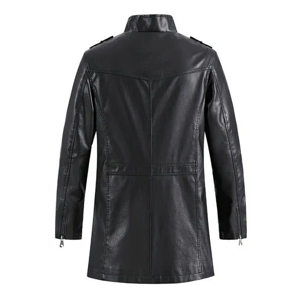 Vintage Casual Stand Collar Biker Black Leather Coat