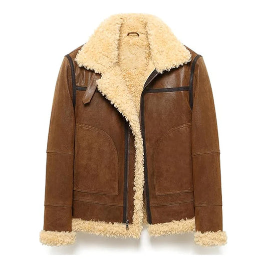 Men's Aviator Adjustable Warm Faux Shearling Leather Jacket