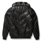 Men's V-Bomber Full Fox Collar Faux Shearling Black Leather Jacket