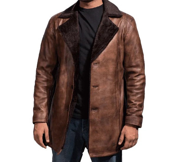 Long Trench Brown Real Leather Coat