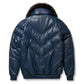 Men's V-Bomber Faux Shearling Navy Blue Leather Jacket