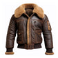 Men's Aviator Lapel Brown Faux Shearling Bomber Leather Jacket