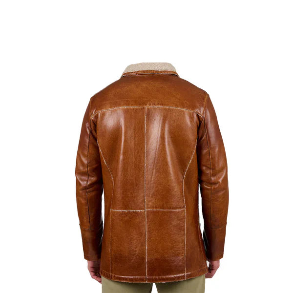 Lamb Sherpa Lining Genuine Brown Leather Coat