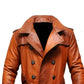 Modern Open Hem Casual Brown Leather Coat