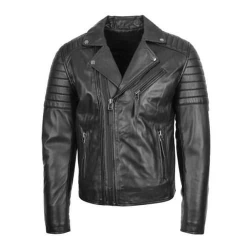 Men's Dual Zip Cross Black Biker Leather Jacket