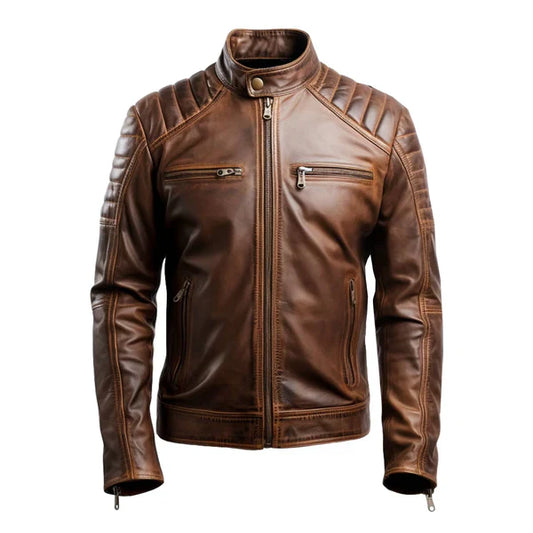 Men's Brown Leo Distressed Leather Jacket