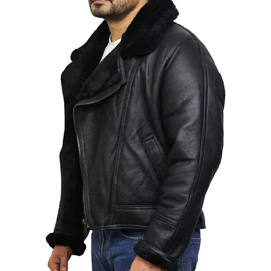 Men's Pilot B3 Aviator Faux Shearling Bomber Leather Jacket