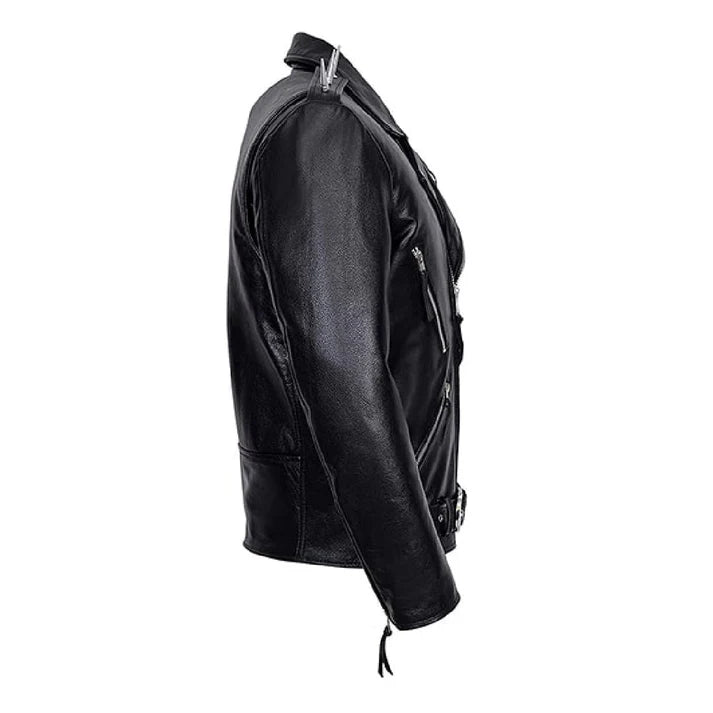 Men's Black Ghost Rider Motorcycle Black Leather Jacket