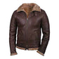 Men's Faux Shearling Brown Zipper Leather Jacket