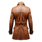 Erect Collar Brown Stylish Genuine Leather Coat