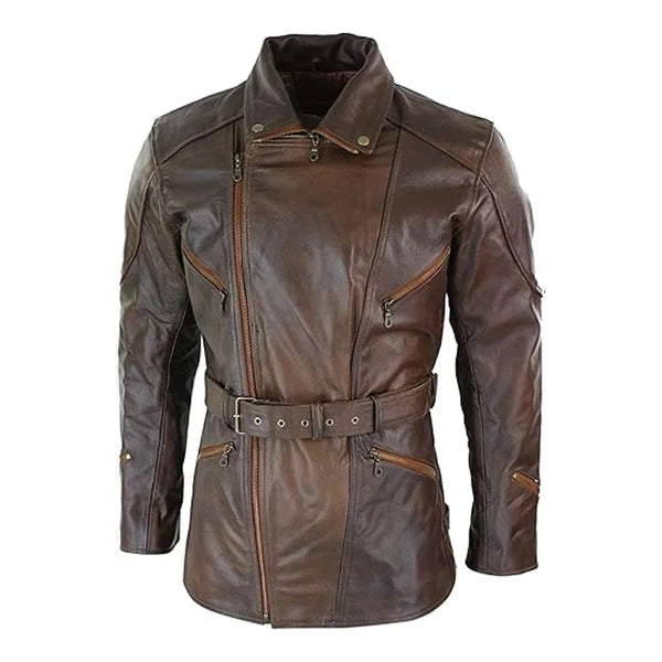 Quarter Length German Motorcycle Brown Leather Coat