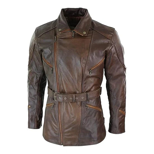 Quarter Length German Motorcycle Brown Leather Coat