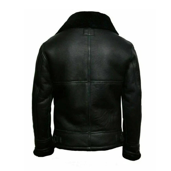 Men's Adjustable Collar Faux Shearling Leather Jacket