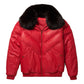 Men's V-Bomber Faux Shearling Red Leather Jacket