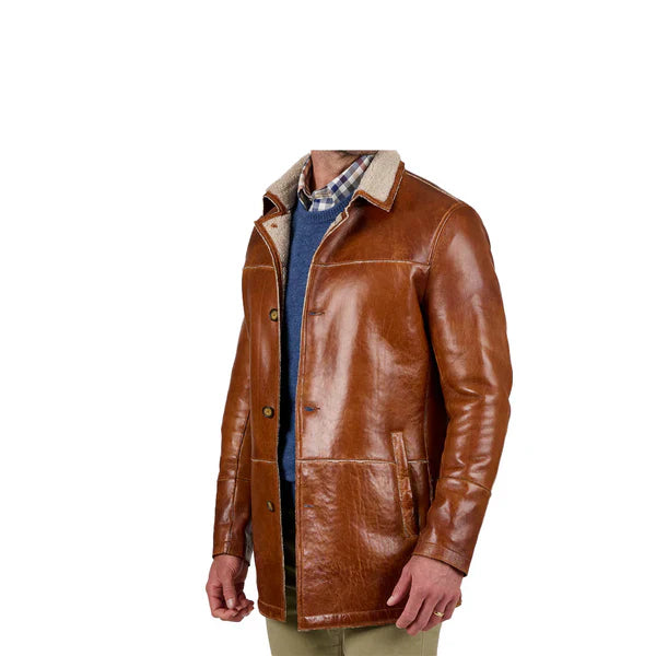 Lamb Sherpa Lining Genuine Brown Leather Coat