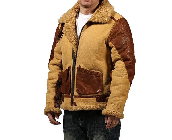 Men's B3 Retro Casual Faux Shearling Bomber Leather Jacket