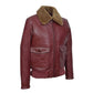 Men's Aviator Jet Fighter Maroon Faux Shearling Bomber Leather Jacket