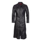 Full-Length Classic Black Leather Trench Coat