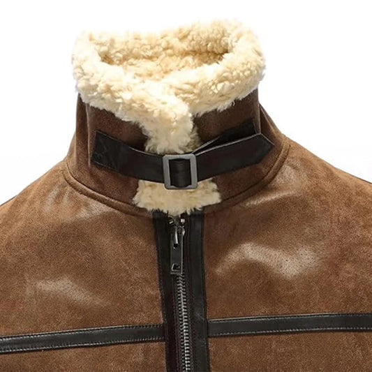 Men's Aviator Motorcycle Bomber Faux Shearling Leather Jacket